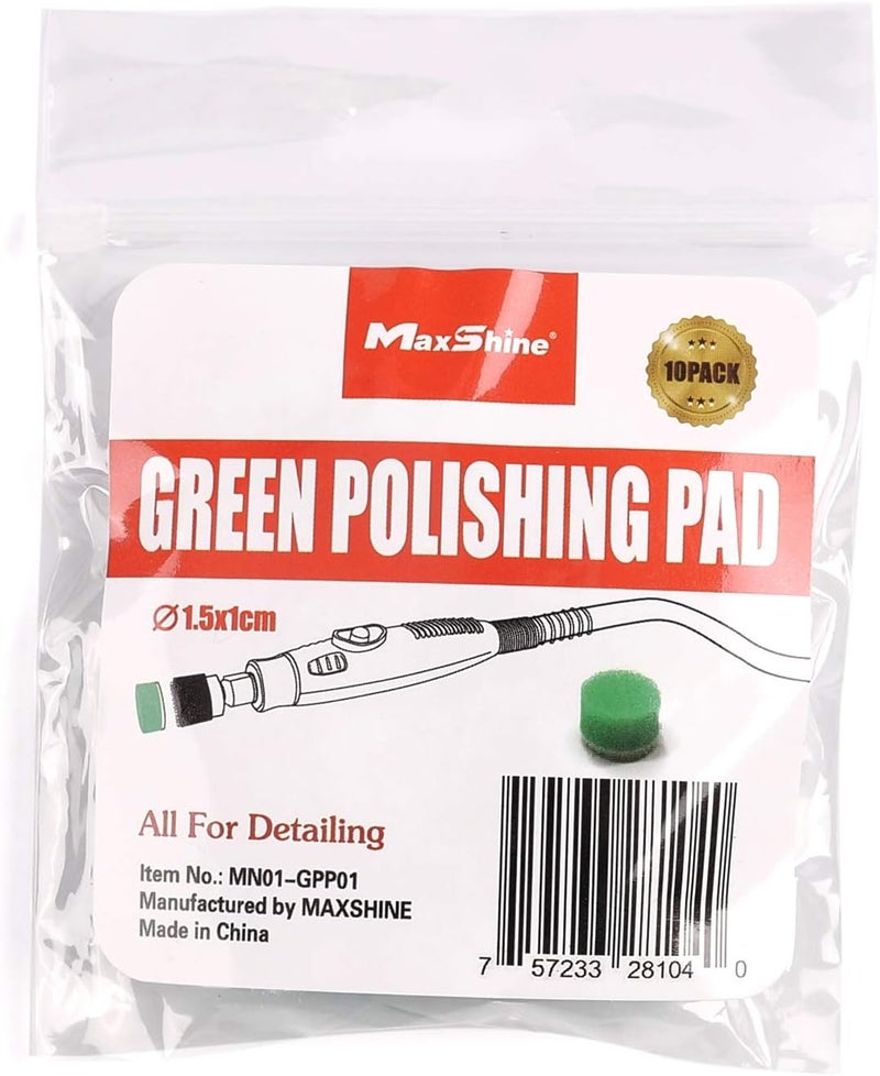 MaxShine 10 Pieces MN01 Mini Polisher and Accessories - 15mm (0.59”) Green Polishing Pads, Great for Small Area Polishing & Buffing in Car Detailing - Professional Auto Detailing Tools - Image 3